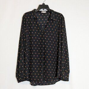 MAURICES Black w Brown Dots, Chiffon Long Sleeve Pullover Blouse Top; Size XXL
